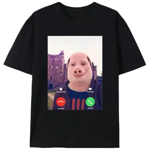 Men’s John Pork Is Calling Meme Short-Sleeve Cotton Knit Fabric T-Shirt, Unisex Viral Meme Casual Menswear Summer Gift