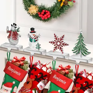 Loncaster Set of 4 Christmas Stocking Holders for Mantle, Christmas Tree Weighted Stocking Holder, Snowflakes Stocking Hangers for Mantle,Christmas Stocking Holder for Fireplace Christmas Decorations
