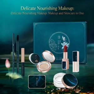 8pcs set Luxury Jade-Inspired Makeup Set - Skincare & Elegant Cosmetic Collection with Serum, Foundation, Concealer, Blush, Eyeshadow Palette, Lip Gloss & Sensitive Light BeigeFriendly Formula - Halloween Gift Set in Elegant Blue & Golden Packaging