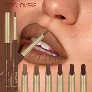 6pcs/set Brown Matte Angled Lip Liner, Smooth Finish, Non-stick Cup, Suitable for Daily Makeup, Christmas Gifts, Matte Lip Pencil