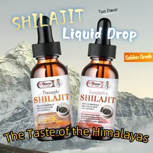 【Shilajit Drops Respberry+Pineapple Flavor】Golden Pure Himalayan Shilajit Resin Liquid Drops with Fulvic Acid & 85+ Trace Minerals Complex, 2 FL.OZ 60 ml per Bottle for Men & Women Healthcare Supplem