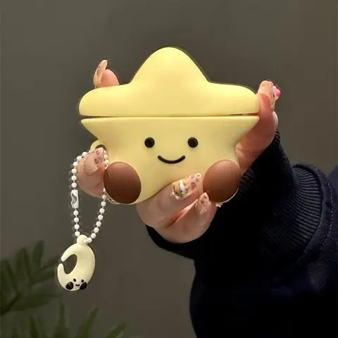 Cute Star Shaped Silicone Headphone Case with Moon Pendant, Earphone Protective Cover, Earphone Accessories Compatible with AirPods 4 3 2 1 Pro 2, Protection