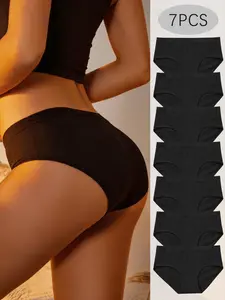Women's 7-Pack Preppy Minimalist Pure Cotton Triangle Panties - Everyday Wear Intimates, Fashion Comfy Soft Cotton Underwear for Women, Everyday Wear Panties