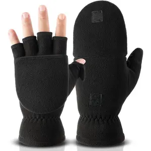 Winter Gloves Fingerless Convertible Mittens Thermal Polar Fleece Insulated Lining Windproof Warm for Men Women