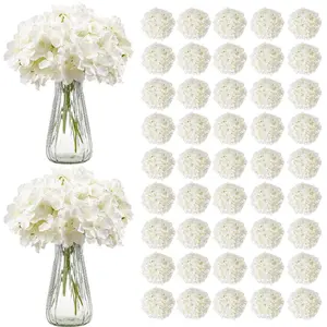 105-Piece Real-Looking White Silk Fake Hydrangeas with Stems, Decorative Faux Flowers for DIY Wedding Bouquets, Home Decoration Bouquet, Party Table Decor
