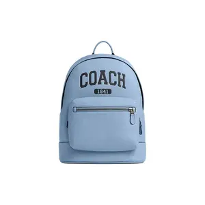 COACH West 32 Varsity Backpack for Men – Leather and Fabric, Large Size, Cornflower Blue