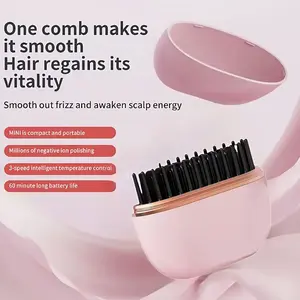 Cordless Mini Heated Hair Straightener Brush | Fast Heating, Anti-Burn Teeth, USB Rechargeable Portable Hair Tool for On-the-Go Lightweight outdoorfun