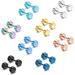 Jstyle 8 Pairs Dot Stud Earrings for Men Women Surgical Steel Screw Flat Back Earrings Multicolor Faux Gauges Ear Plug Tunnel Disc Mens Stud Earrings Piercing Set 4mm/6mm/8mm Daily