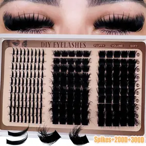 UMIRYAO 300D/200D160D/120D/100D/80D/60DLash Clusters With Spikes & Bottom Lashes Fluffy Volume Manga Natural Spiky Cluster False Eyelashes Fairy Cluster Lashes Wispy Manga Lash D Curl Individual Anime Mink Lashes Extensions Full