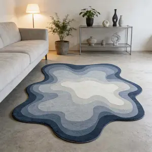 High-End Gradient Blue Wave Rug, Minimalist Living Room Soft Mat, Modern Bedroom Bedside Blanket, Comfortable Plush Foot Pad, Modern Area Rug, Home Decor Rug