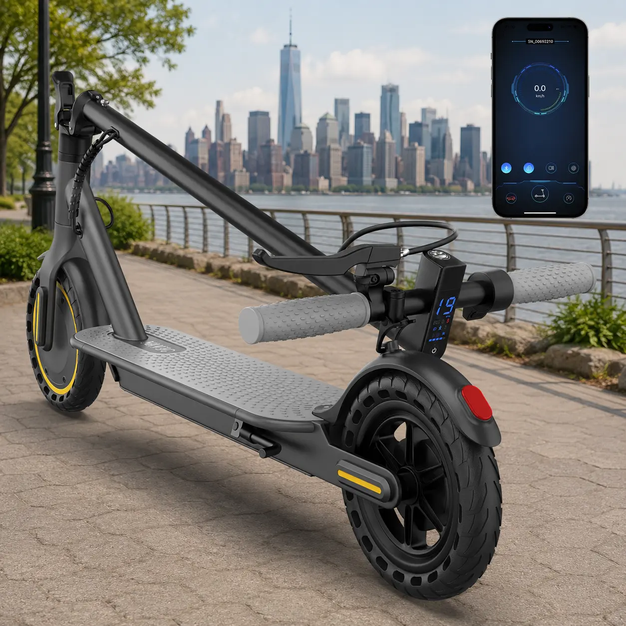 350W Adult Foldable Electric Scooter, 19MPH Max Speed 22 Miles Range, Dual E-ABS & Drum Brake, APP Control 3s Fast Folding 8.5" Solid Tire Commuter E-Scooter, 265LBS Max Load