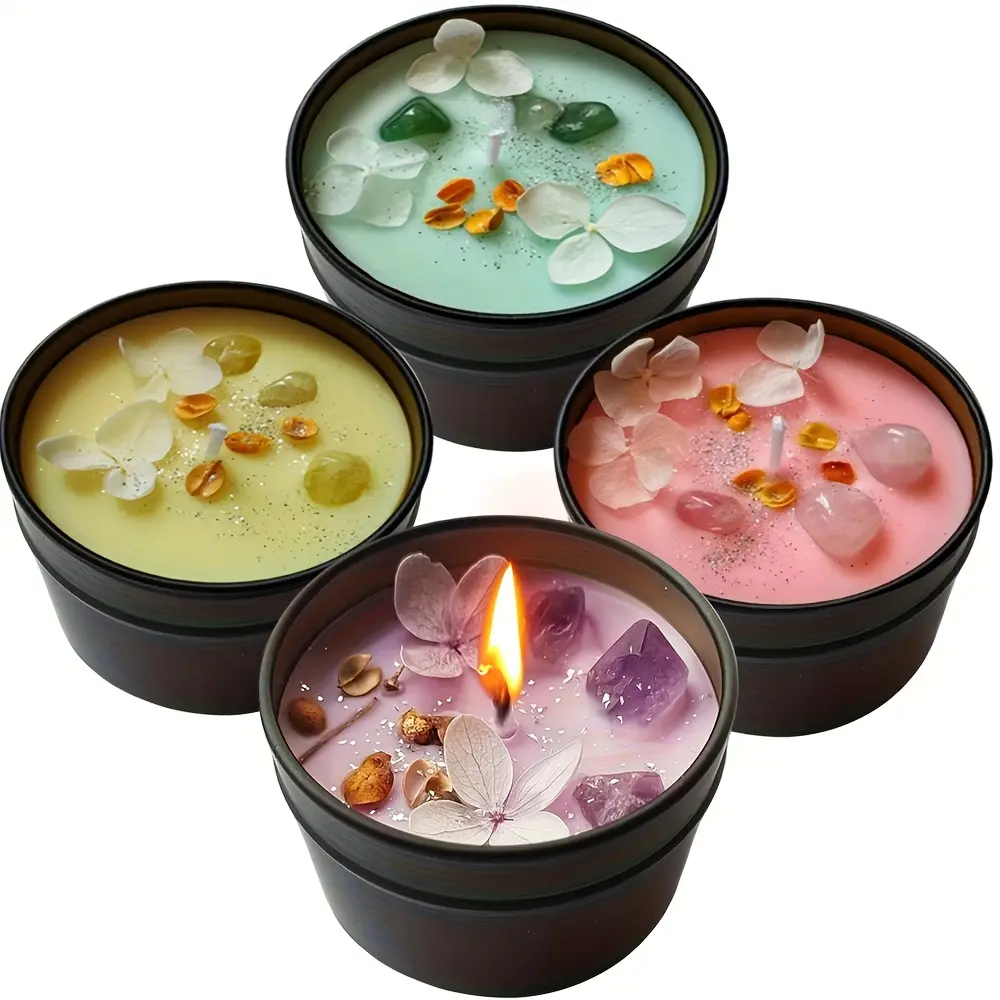 Set of 4 Crystal Petal Soy Wax Scented Candles, 4 Fragrances, Crystal Petal Decoration Suitable for Home Decoration, Valentine's Day, Christmas, Mother's Day, and Gifts, watermelon decor