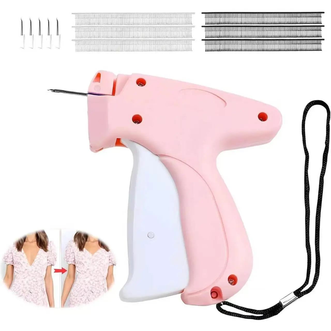 Fine Stitch Pocket-Sized Sewing Machine Kit for Home Use, Multifunctional Tagging Gun with 5 Fine Needles, 500 Black Micro Fasteners, 500 White Micro Fasteners - Textile & Sewing Supplies Crafts, Pocket-Sized Sewing Machines