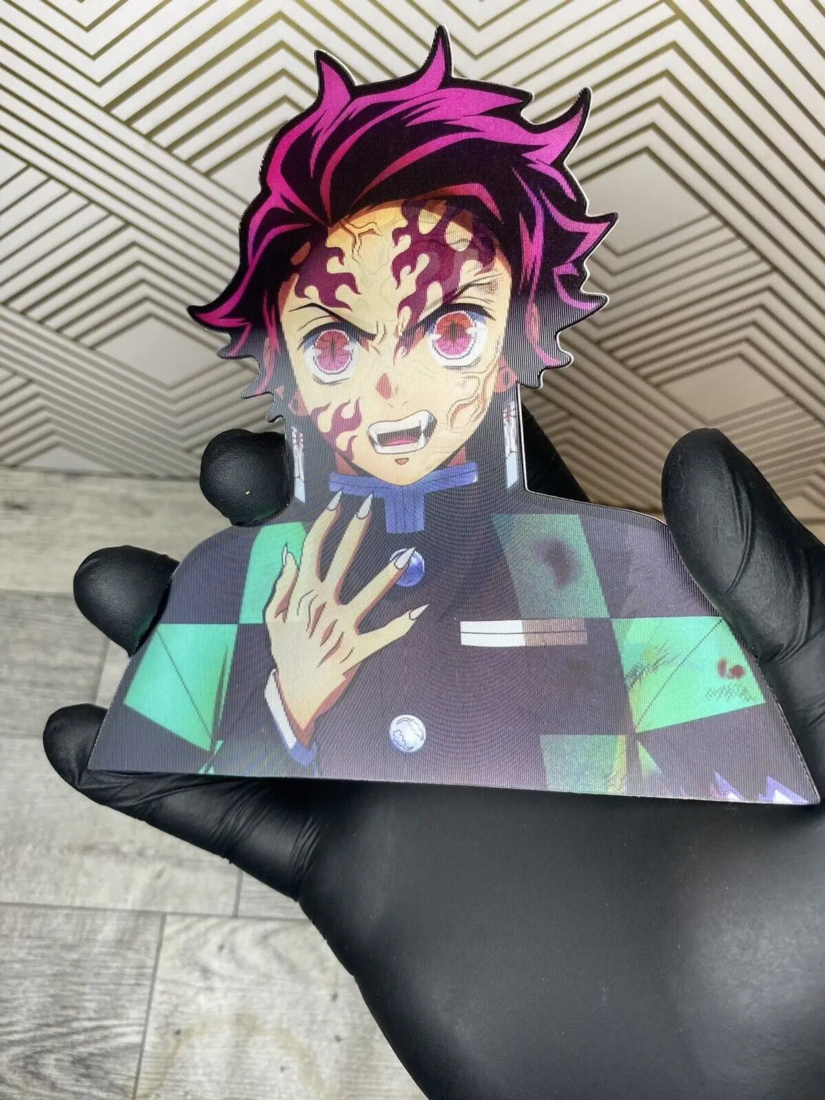 Demon Slayer Tanjiro Kamado 3D Motion Lenticular Custom Car Sticker - Long-Lasting Vinyl Decal Sticker, Automotive Exterior Accessory with Peeker Design