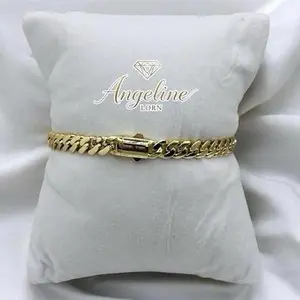 #1226 Pulsera cubano Mónaco 6mm Laminado 14k capa Oro Real Alta Calidad Uso Diario