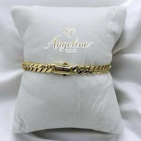 #1226 Pulsera cubano Mónaco 6mm Laminado 14k capa Oro Real Alta Calidad Uso Diario