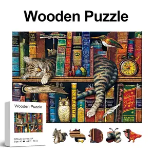 Sleeping Cat Wooden Jigsaw Puzzle (suitable for Adults), Unique Shape Animal Puzzle, Creative Challenge for Family Members and Friends
