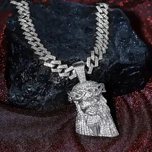 MaxBling81 Large Iced Jesus Head Cubic Zirconia Hip Hop Pendant with 14mm Cuban Chain Link Necklace, Unisex, Available in 18" 20" 24" Lengths, Fashion Costume Jewelry Accessory for Chain Link & Hip Hop Styles, Chain Link Necklaces