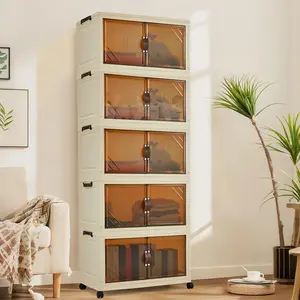 Garvee Robust Foldable Plastic Storage Wardrobe – Magnetic Doors – Stackable Storage Box – For Clothes and Children's Toys