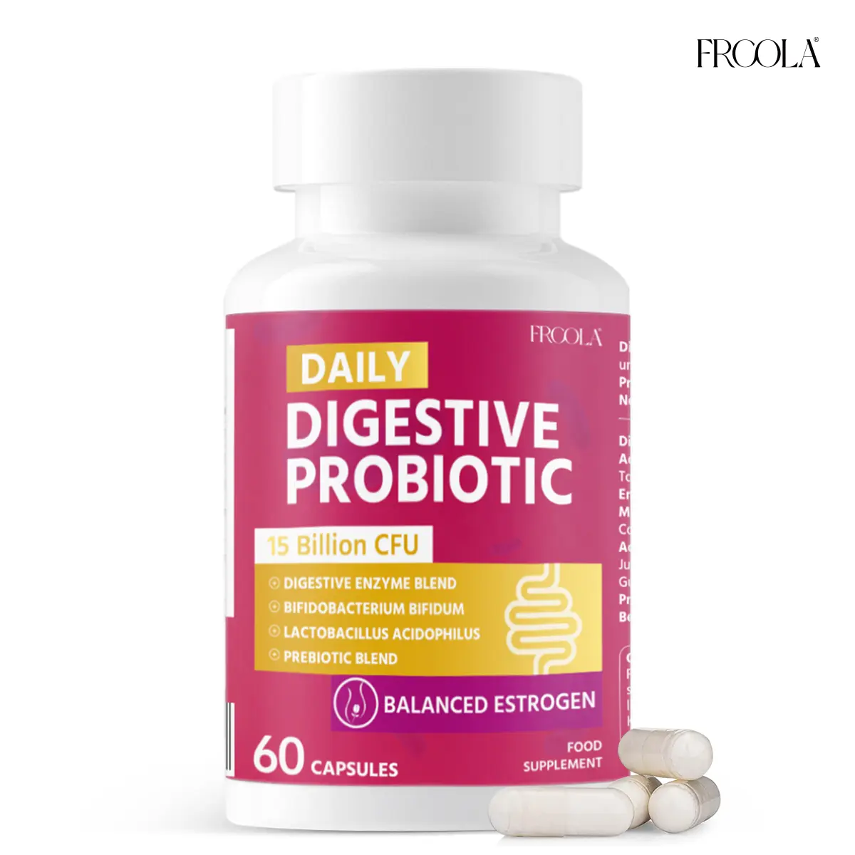 FRCOLA Feminine Probiotics Capsule - All in Prebiotics&Lactobacillus Probiotic Blend for Women's pH Balance and Dryness - 60 Count probiotics women