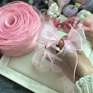 Organza Ribbon, 1 Roll 374.9 Inch Solid Color, Wavy Edge, Sheer Wedding Bouquet Ribbon, Gift Wrapping, Party Decor, Craft Supplies