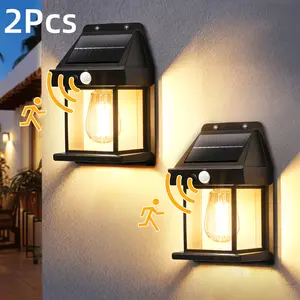 Outdoor Solar Wall Lights, Outdoor Solar Exterior Wall Lights, Garden Decorative Lights, Dusk-to-Dawn Motion Sensor Lights, Motion Sensor Solar Porch Lights, 3 Modes, Suitable for Patios, Garages, and Sheds