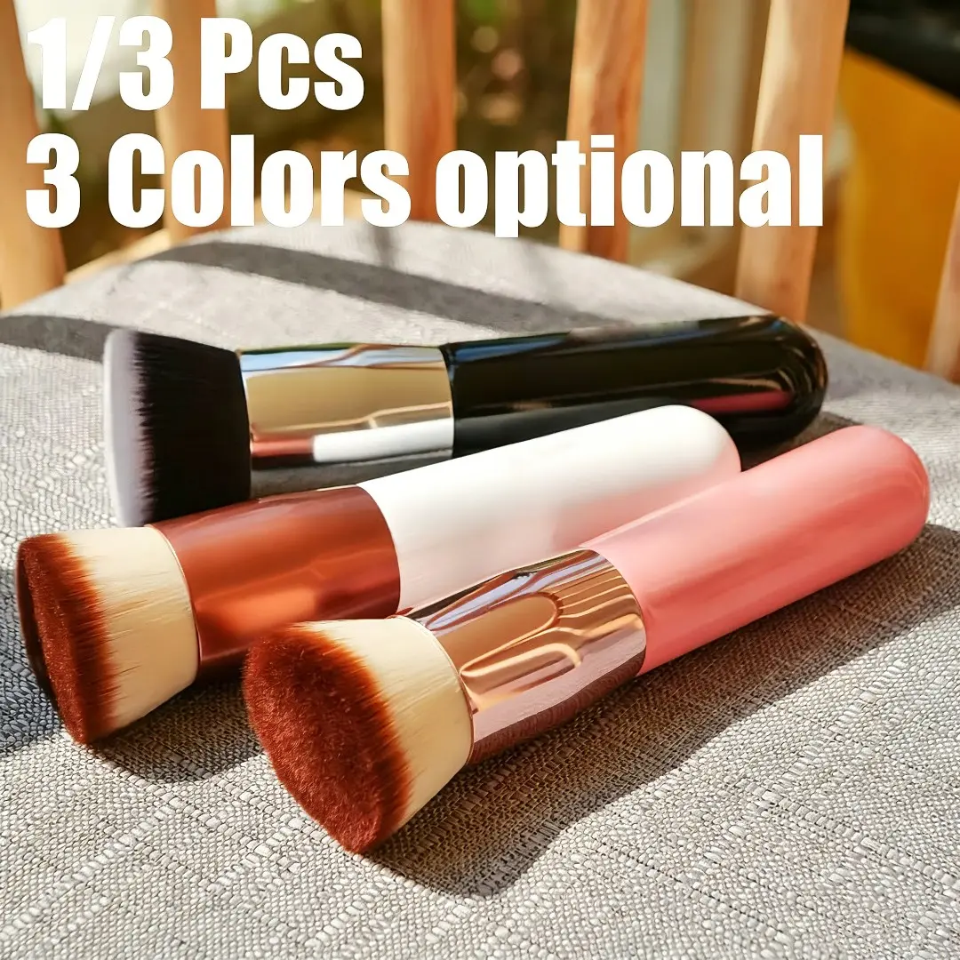 1/3 pcs Foundation Brush,Flat Top Kabuki Brush Synthetic Professional Makeup Brush Liquid Blending Mineral Powder Buffing Stippling Makeup Tools, Makeup Blending Brushes, Cosmetic Brushes, Rose Golden/White/Black