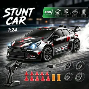 RC Drift Car, 1:24 Remote Control Car for Kids, 4WD High Speed RC Cars with LED Lights, Two Batteries, Extra Drifting Tires, Vehicle for Adults Boys Girls