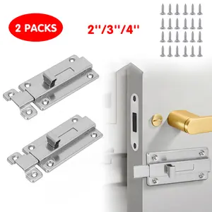 2Pcs Stainless Steel Latch Sliding Silver Doors Lock Keyless Door Bolt For Doors