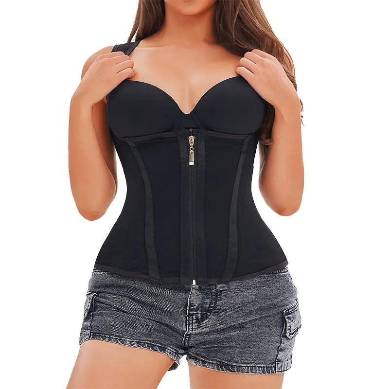 GQF Zipper Waist Trainer Corset Vest Body Shaper Tummy Control Girdle 4304-[Women's   Vest Waist with Adjustable Shoulder Strap Vest Waist Shapewear]