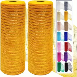 2-Pack Metallic Mesh Ribbon Spools, Assorted Colors, Festive Home Decor, DIY Wreath, Christmas Tree, Thanksgiving, Wedding Party Supplies, Ribbon Decoration
