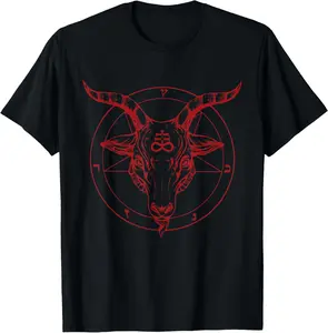 100%cotton Pentagram Goat Head Baphomet Satanic Witchcraft Design T-Shirt