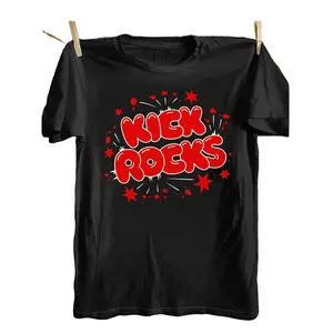 Kick Rocks Bold Graphic Print T-Shirt - Eye-catching Red Slogan with Playful Starburst and Dot Decorations, Premium Soft Cotton Blend Casual Crew Neck T-Shirt, Comfortable Short Sleeve Top - Suitable for Daily Streetwear, Summer Outfits, or as a Unique Sa