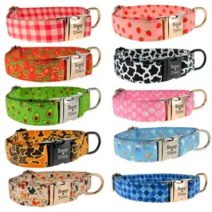 Boop Town Soft Cotton Dog Collar - Anti-Hair Matting & Durable Nylon Core - Quick Release Metal Buckle - Adjustable for Small Medium Large XL Dogs - Gold Tone Hardware