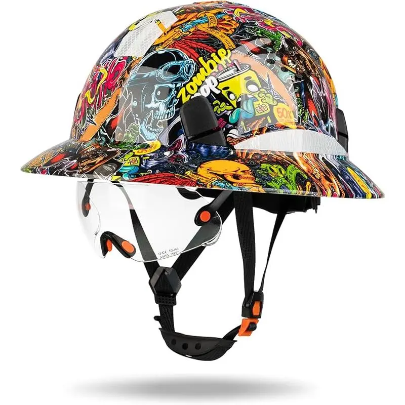 Full Brim Construction Hard Hat, Adjustable Face Shield, 1.8 lbs Lightweight Ventilated Design, 6-Point Ratchet Suspension, Reflective Hi-Viz Trim, Impact Shockproof, 1 Size Fits All (53-62cm), One Size Fits All, Comfortable