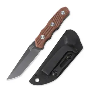 JoyRaining - "Kestrel" Fixed Blade EDC Knife - Titanium Plated D2 Steel with Geometric Angular Blade - Full Tang Brown Micarta Handle Utility Tool with Kydex Sheath,Durable Industrial Design