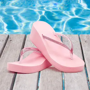 Lumubby Sparkly Rhinestone Wedge Heel Thong Sandals 8cm Platform Flip Flops Comfortable Casual Shoes for Summer Women's Y2K Inspired White Sandals