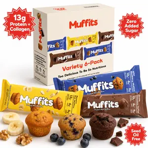 Muffits Variety 6-Pack Protein Mini Muffins - 2 Wild Blueberry, 2 Double Chocolate, 2 Banana Nut Fiber