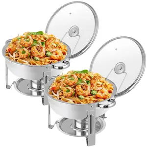 SuperDeal 5-qt Heavy Duty Stainless Steel Circular Chafing Dish Set - Mirror Shine Buffet Warmer with Fuel Holder, Cutlery, Tableware, Bakeware, Temperature Control Compatible for Catering, Party Events, Circular Form,summerwins