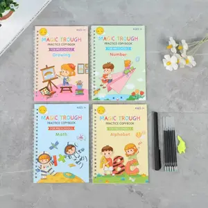 4 Pc Magic Practice Copybook,Reusable Grooved Writing Books,Handwriting Book Practice for Kids,Grooved Kids Writing Preschool for Kids Ages 3-8 Calligraphy (Magic Books)
