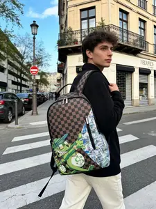 Cartoon Father-Son Money Mouse Print Backpack, Trendy Chess Grid Student Bag, Large Capacity Casual Backpack, Perfect for School and Leisure