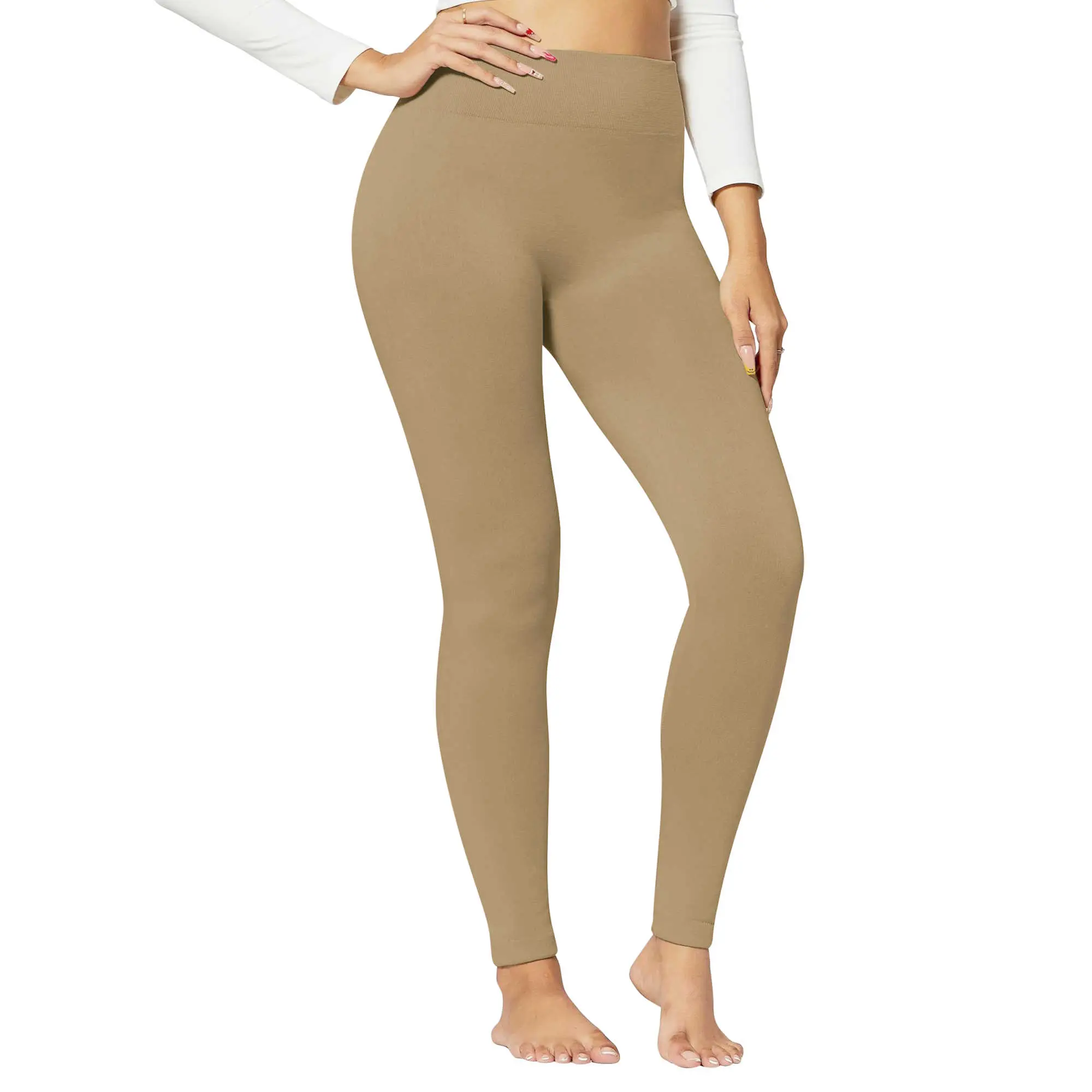 Women's Fleece Lined Leggings - High Waisted Seamless Thermal Tights for Winter Wear, Regular & Plus Size, Seamless Leggings, Fabric, Basic, Outdoor, Lightweight, Casual, High Waisted Leggings