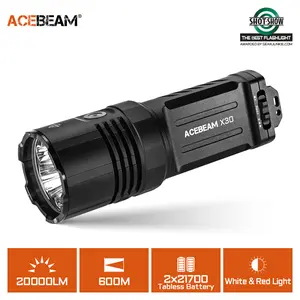 Acebeam X30 Rechargeable LED Flashlight, 20,000 Lumens Super Bright Tactical Flashlights  Waterproof Flash Light for Camping Emergencies Outdoor Indoor, USB C Charging Output CREE XHP70.2 LED 600 Meters, Red Light Searching Light 21700
