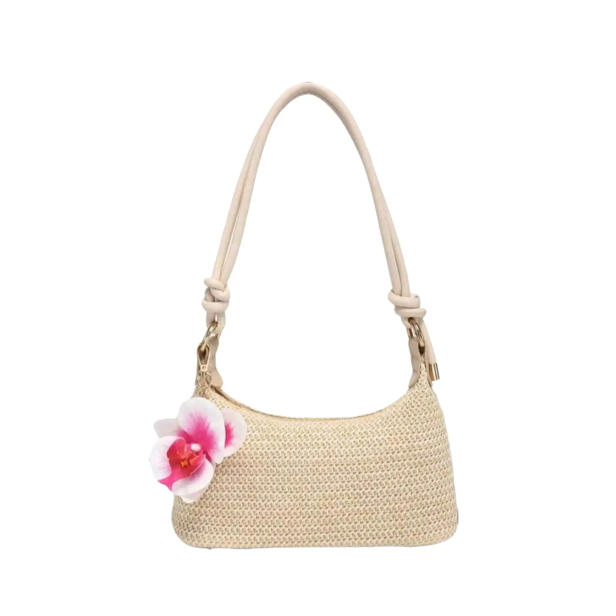 Women's Large Capacity Underarm Shoulder Purse - Lightweight Square Handbag with PU Rope Flower Pendant, Fashionable Bags for Beach Vacation, Shopping & Daily Use