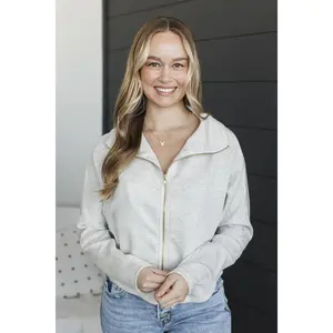 Tell Me Something Good Zip-Up Scuba Jacket- Ash Grey