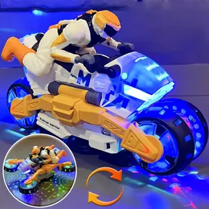 Auto-Rotating Electric Motorcycle Toy with Smart Obstacle Avoidance 360° Spins Dazzling Lights Cool Music Transformation for Kids Boys Girls Christmas Birthday Gift