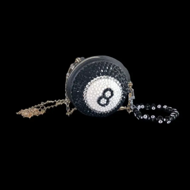 Magic 8 Ball 90’s Custom Rhinestone Crystal Mini Clutch Bag