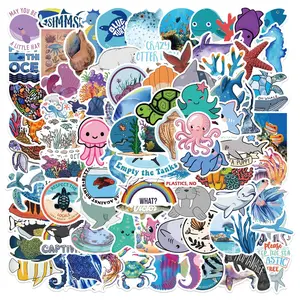 100 Pcs Ocean Stickers for Kids Teens Adults, Under the Sea Animal Stickers, Waterproof Fish Turtle Stickers, Decorative Stickers, Ocean Party Decorations, Graphic Decal, Sticker Packs