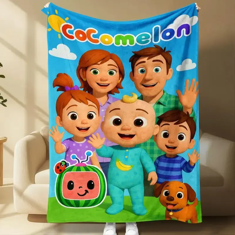 Cocomelon Themed Soft Comfy Throw Blanket Cute Animated Character Printed Kids Cover Gifts Birthdays Childrens Day Ideal Sofa Relaxing Room Decoration Air Conditioning Summer Dorm Bed Back to School