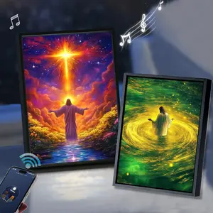 Portable Desktop Speaker, 1 Count USB Rechargeable Wireless Speaker with Jesus Light Decoration Painting Frame, Fashion Gifts for Home Decoration